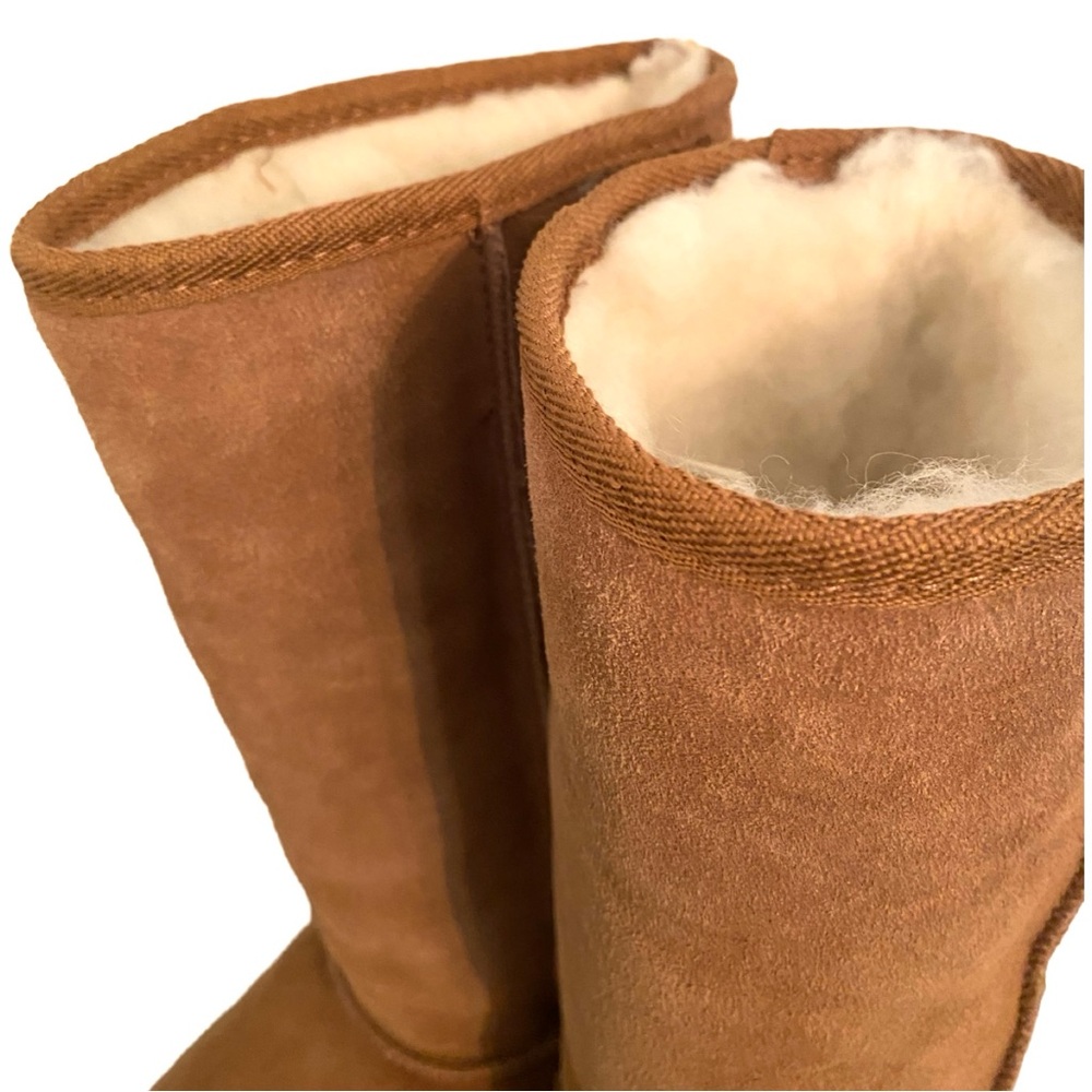 Emu Women’s Suede Boots 6 Mid Calf Camel Merino Wool Lined Leather Pull On New - Picture 3 of 6